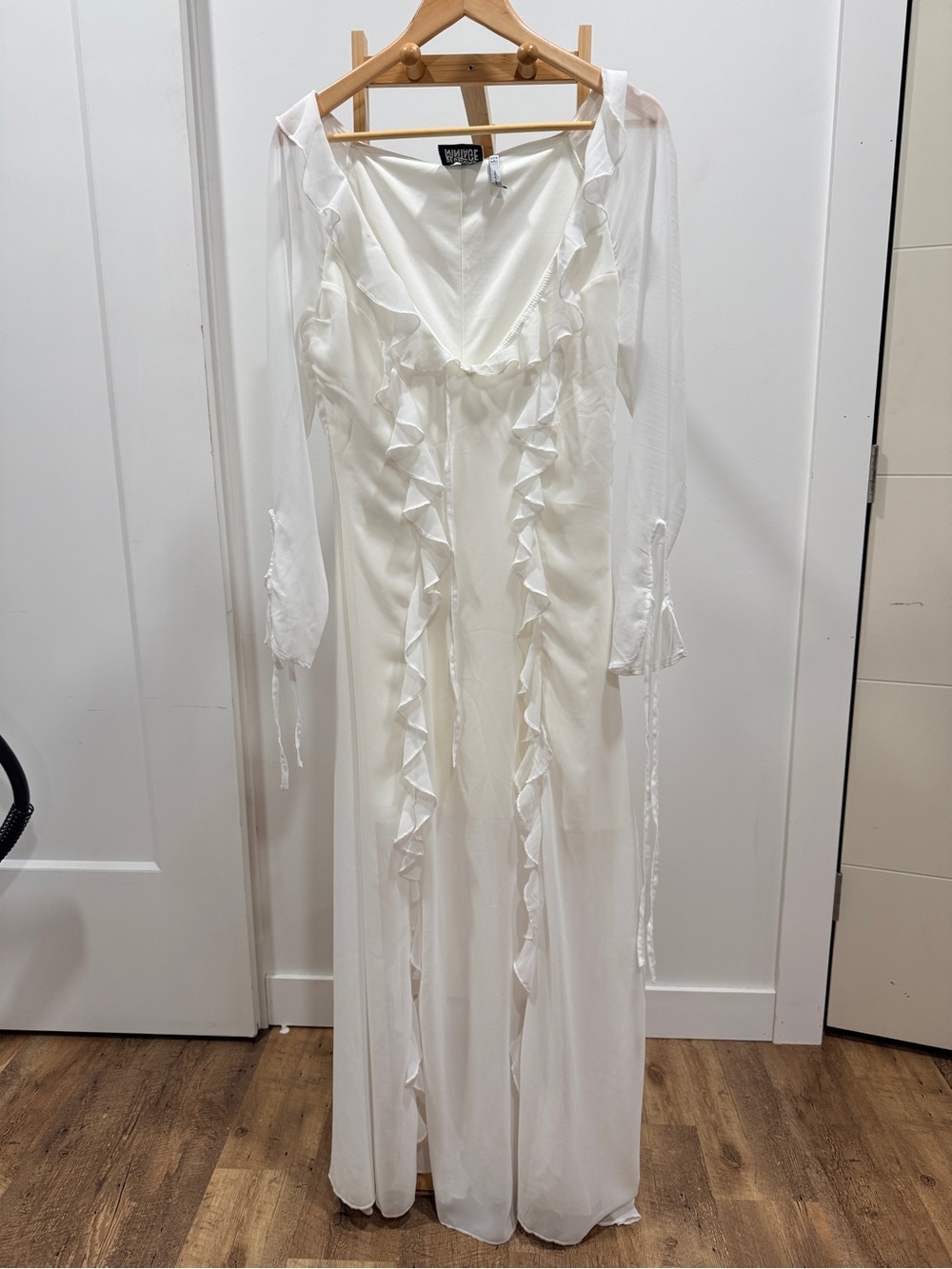 Reclaimed Vintage White Ruffle-Front Long Jumpsuit